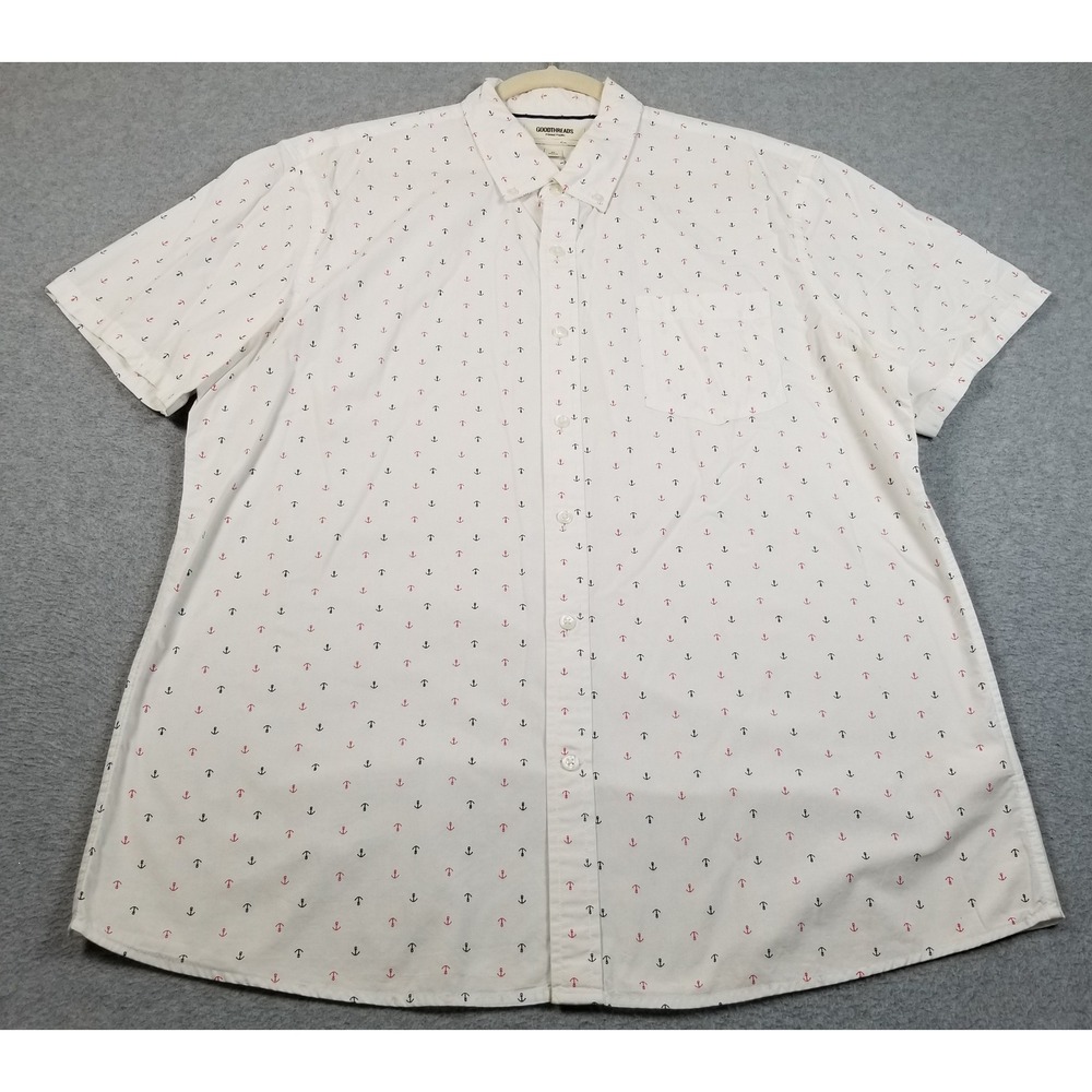 Goodthreads Button Up Shirt Mens XL Anchor Print Sheer Short Sleeves Nautical